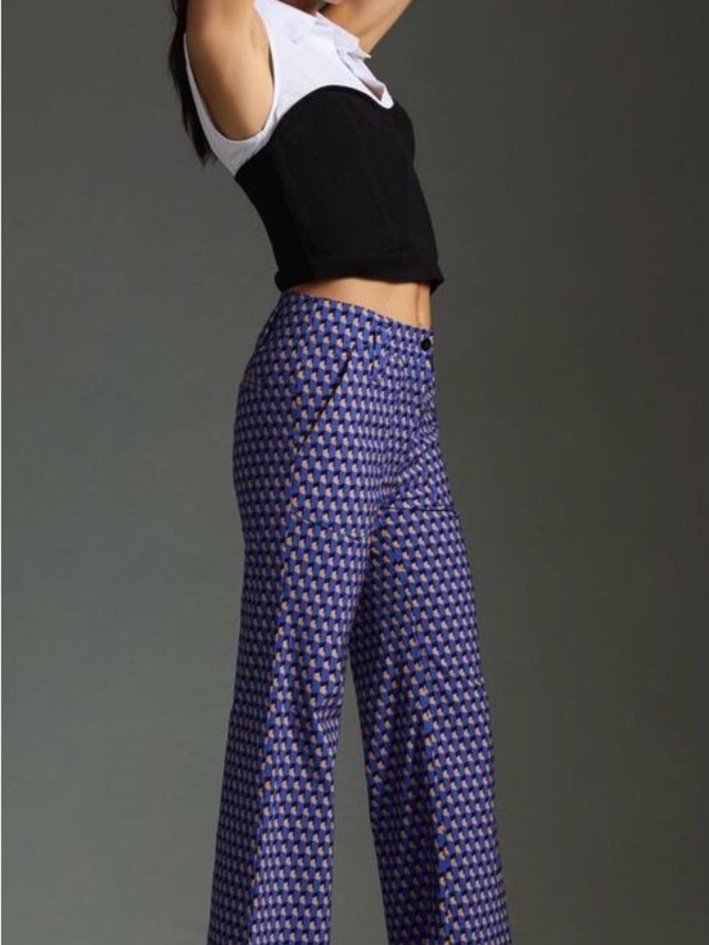 Anthropologie Blue Patterned Boot-Cut Flare Pants